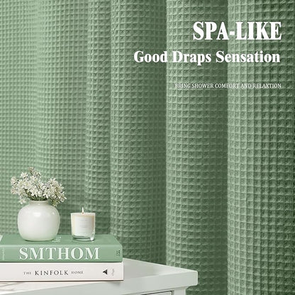 Long Waffle Shower Curtain - Sage Green Cotton Texture Fabric Heavyweight Shower Curtains for Bathroom,72Wx78L