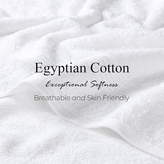 Superior Egyptian Cotton 6-Piece Towel Set, Bathroom Essentials, Towels For Bathroom, Apartment, Airbnb, Guest Bath, Face, Hand, Bath Towels, Washcloths, Absorbent, Fast Drying, White