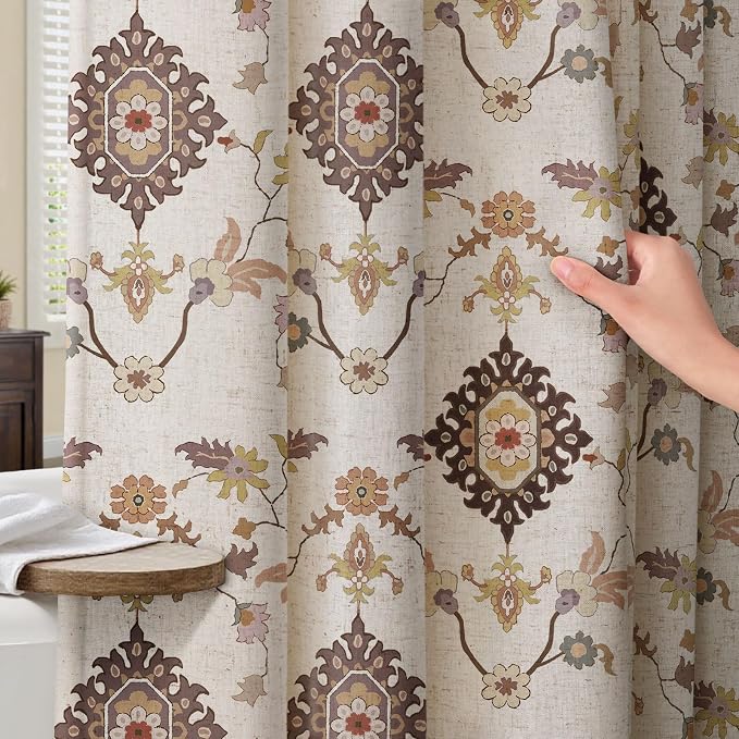 Boho Floral Shower Curtain, Vintage Cottage Core Shower Curtains for Bathroom, 72Wx72H Inch