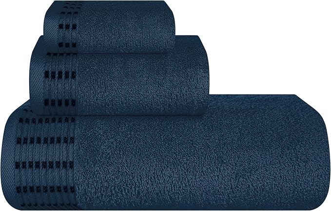 Ultra Soft 3 Pack Cotton Towel Set, Contains a Bath Towels 28x55 inch, a Hand Towels 16x24 inch & a Wash Coths 12x12 inch, Ideal Everyday use, Compact & Lightweight - Mineral Blue
