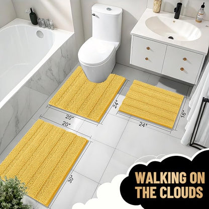 OLANLY Thick Bathroom Rugs 36x24, Soft Chenille Striped Bath Rugs, Yellow | Rubber Backing, Machine Wash, Extra Absorbent Bath Mats for Bathroom Floor, Tub and Shower, Home Decor Accessories