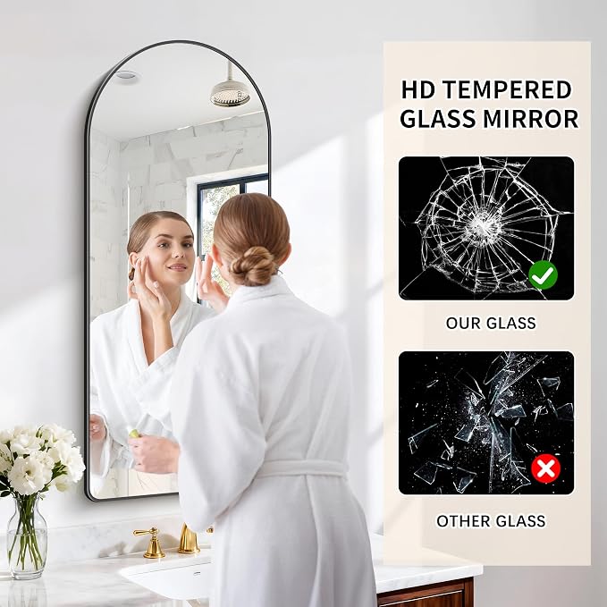 FORBATH Large Arched Wall Mirror 48x20 Inch, Black Arch Bathroom Mirror with Aluminum Frame, Arched Mirror for Dresser, Fireplace,Entryway,Home Decor,Hanging or Leaning Against Wall
