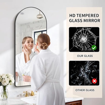 FORBATH Large Arched Wall Mirror 48x20 Inch, Black Arch Bathroom Mirror with Aluminum Frame, Arched Mirror for Dresser, Fireplace,Entryway,Home Decor,Hanging or Leaning Against Wall