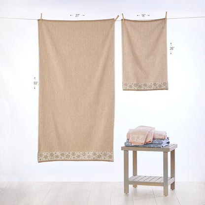 SKL Home Christmas/Winter Heather Snowflake Hand Towel Set-2pc, Tan | 100% Cotton. 500 GSM. Plush & absorbent jacquard. Great for the bathroom, kitchen or bar & gifting.