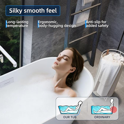 59 Inch Acrylic Freestanding Bathtub, Deep Soaking Tub with Non-Slip Base, CUPC Certified Free Standing Tub, Chrome Drain Bath Tub, Modern Tub for Bathrooms, White