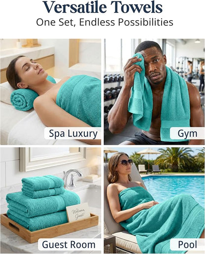 LANE LINEN Towel Set 16 Piece Soft Absorbent Quick Dry 100% Cotton - Teal | Dorm Towel Set - Terry Weave Comfort, Soft & Long-Lasting, Hotel-Style Look, Gets Softer With Every Wash, Machine Washable