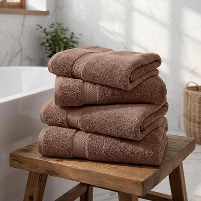 Superior Egyptian Cotton Plush & Absorbent, Bath Towel Set of 4, Chocolate | Quick Dry, Soft Luxury Towel Set, Bath Essentials for Bathroom, Guest Bath, Spa, 4 Piece Bath, Madeline Towels