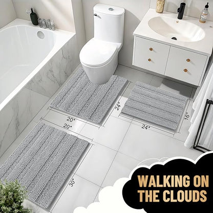 OLANLY Thick Bathroom Runner Rugs 59x20, Chenille Bath Rugs, Light Grey | Absorbent Striped, Rubber Backing, Machine Wash, Long Bath Mats for Bathroom Floor, Tub and Shower, Home Decor Accessories