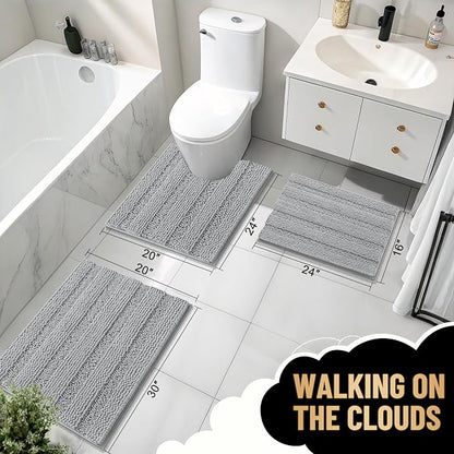 OLANLY Thick Bathroom Runner Rugs 47x20, Chenille Bath Rugs, Light Grey | Absorbent Striped, Rubber Backing, Machine Wash, Long Bath Mats for Bathroom Floor, Tub and Shower, Home Decor Accessories