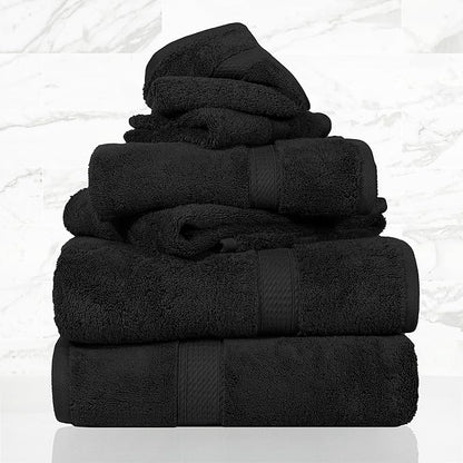 SUPERIOR Egyptian Cotton Ultra Plush & Absorbent, 6 Piece Set, Black | Quick Dry, Soft Luxury Towel Set, Bath Essentials, Guest Bath, Spa, 2 Bath, 2 Hand, 2 Face Towels, Madeline Towels