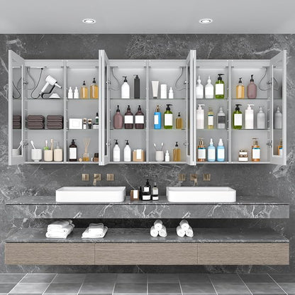 96x40" Extra-Wide LED Medicine Cabinet w/ Mirror, 5-Door Anti-Fog, Bathroom | Smart Touch, 3-Color Dimming, 10-Level Brightness, 5-Door Storage, Adjustable Shelves, DTC Soft-Close, 96" Double Vanity