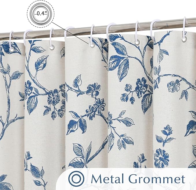 MitoVilla Extra Long Cotton Floral Shower Curtain for Bathroom,72 x 84 | Extra Long BoHo Cottagecore Spring Shower Curtains, Modern Farmhouse Country Plant Leaves Bathroom Décor, 72 x 84