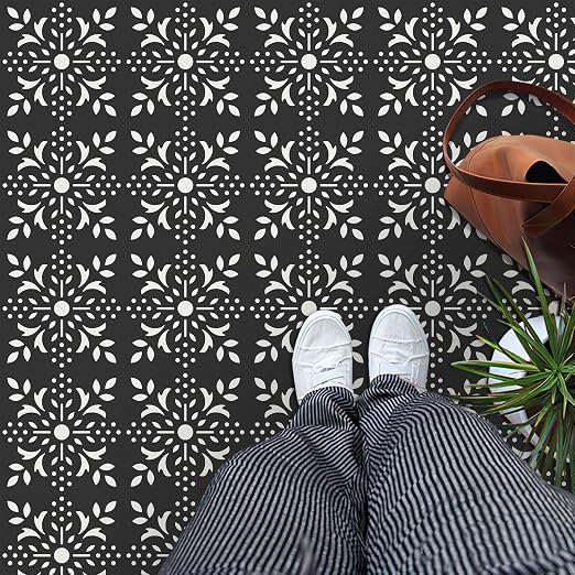 MORCART 20 Pcs Peel and Stick Floor Tile, 7.87"x 7.87" Vinyl Flooring Waterproof, DIY Flooring for Bathroom, Kitchen, Fireplace, Stairs, Bedrooms, Wall, Pantry Room Black White