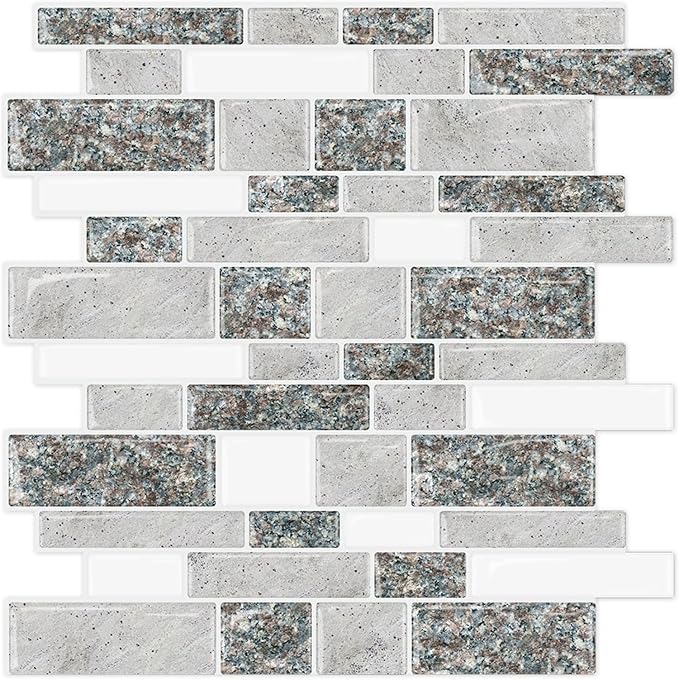 STICKGOO 10-Sheet Peel and Stick Backsplash for Kitchen, Decorative Self Adhesive Backsplash Tiles(Grey Granite, Thicker Design)