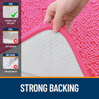 OLANLY Small Bathroom Rugs 30x18, Extra Soft Absorbent Chenille Bath Rugs | Hot Pink, Quick-Drying Rubber Backing, Machine Washable Bath Mat for Bathroom Floor, Tub and Shower, Home Decor Accessories