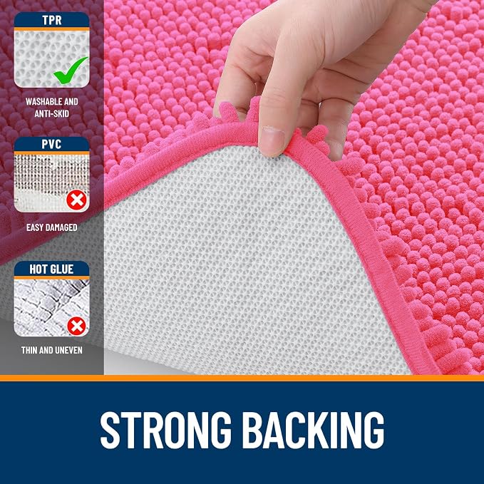 OLANLY Bathroom Runner Rugs 47x20, Extra Soft Absorbent Chenille Bath Rugs | Hot Pink, Quick-Drying Rubber Backing, Washable Long Bath Mat for Bathroom Floor, Tub and Shower, Home Decor Accessories
