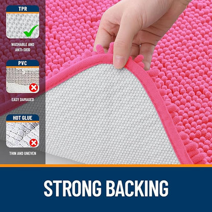 OLANLY Large Bathroom Rugs 50x30, Extra Soft Absorbent Chenille Bath Rugs | Hot Pink, Quick-Drying Rubber Backing, Machine Washable Bath Mat for Bathroom Floor, Tub and Shower, Home Decor Accessories