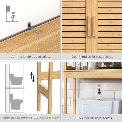 SONGMICS Over The Toilet Storage Cabinet, Bathroom Cabinet with Adjustable Inside Shelf and Bottom Stabilizer Bar, Space-Saving Toilet Rack, Natural Beige UBTS010N01