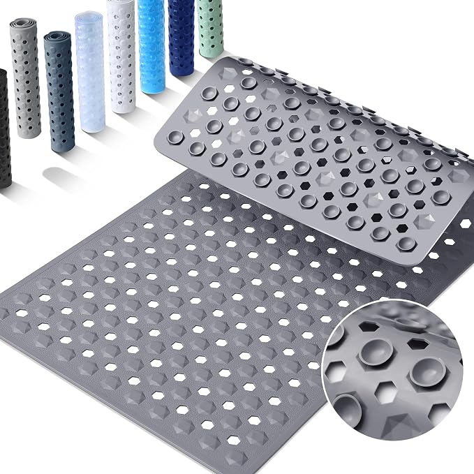 Yimobra Bathtub Mat Non Slip, 27.5"X15.5" Machine Washable Shower Floor Mat, Soft on Feet, Bathmat with Drain Holes and Suction Cups, Bathroom Essentials, Grey
