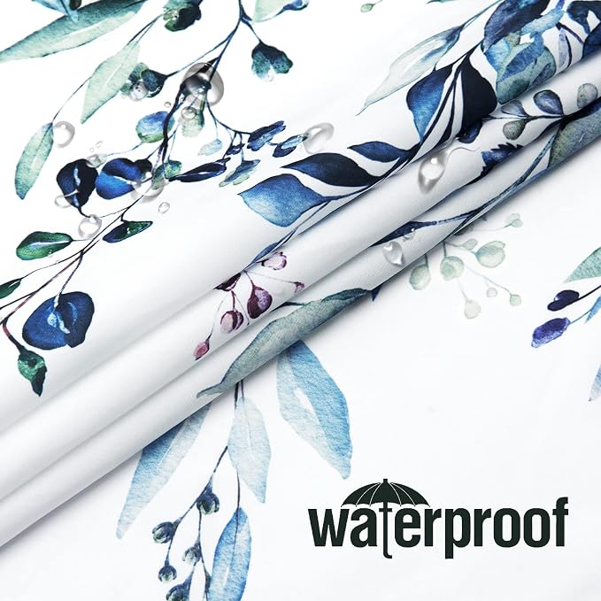 Blue Eucalyptus Shower Curtain, Watercolor Floral Print, 108x72 | Watercolor Plant Leaves Floral Print, Extra Wide Waterproof Fabric Bathroom Decor, Machine Washable, Rustproof Grommets