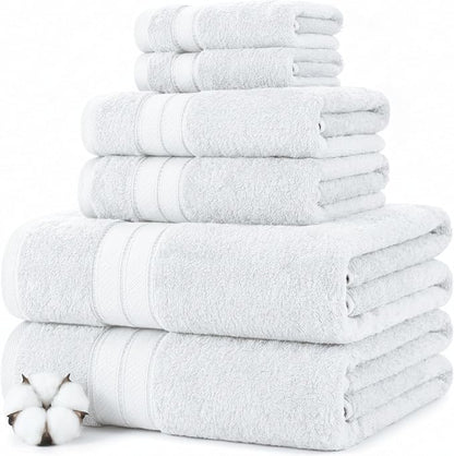 Modern Threads - Spun Loft 6-Piece 100% Combed Cotton Towel Set - Bath Towels, Hand Towels, & Washcloths - Super Absorbent & Quick Dry - 600 GSM - Soft & Plush, White