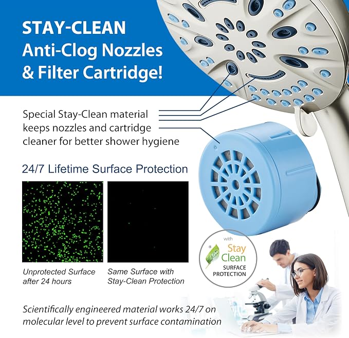 AquaCare Magneton 8-Mode High Pressure Handheld Shower Head w/Water Filter | Filters Chlorine & Toxins for Healthy Hair & Skin. Spaca-age Magnetic Docking, Hygienic Jets, Long 6 ft. Metal Hose / Nickel