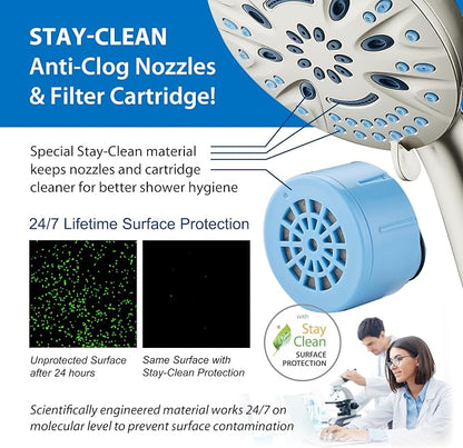 AquaCare Magneton 8-Mode High Pressure Handheld Shower Head w/Water Filter | Filters Chlorine & Toxins for Healthy Hair & Skin. Spaca-age Magnetic Docking, Hygienic Jets, Long 6 ft. Metal Hose / Nickel