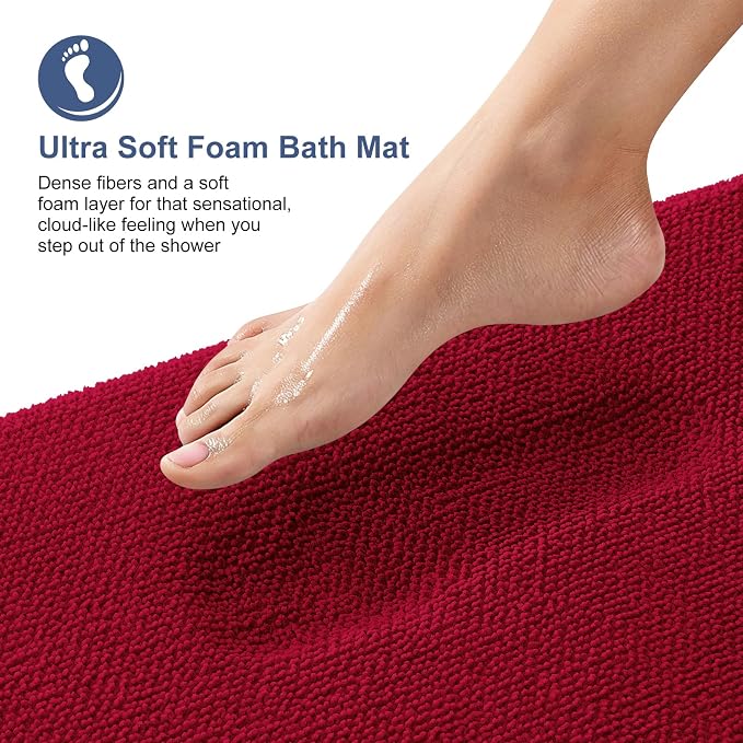 OLANLY Memory Foam Bathroom Runner Rug 44x24, Absorbent Long Bath Mat, Red | Soft Quick Dry Bath Rugs, Non-Slip Carpet, Machine Washable Mat for Bathroom Floor, Tub and Shower, Home Decor Accessories