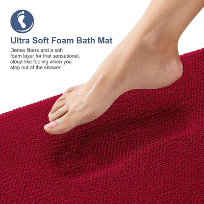 OLANLY Memory Foam Bathroom Runner Rug 44x24, Absorbent Long Bath Mat, Red | Soft Quick Dry Bath Rugs, Non-Slip Carpet, Machine Washable Mat for Bathroom Floor, Tub and Shower, Home Decor Accessories