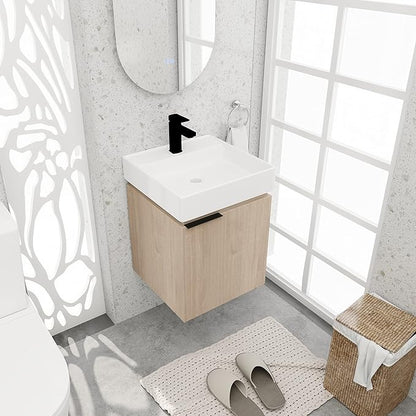 18 Inch Bathroom Vanity with Sink,Wall Mounted Bathroom Vanity Sink Combo with Soft Close Door for Small Space,Modern Floating Bathroom Vanity with Top Basin & Storage Cabinet