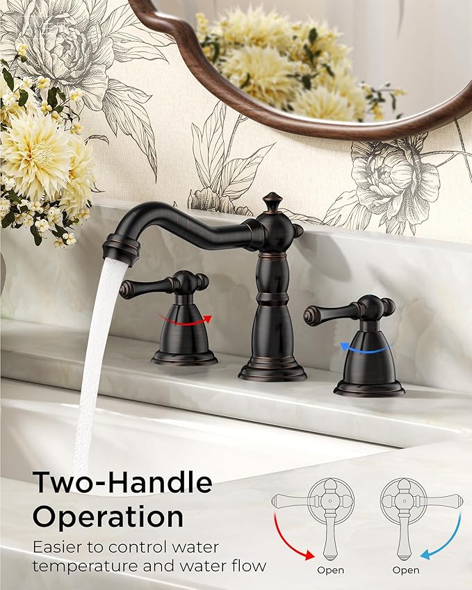 FORIOUS Bathroom Sink Faucet 3 Holes, 2 Handle Widespread Faucet for Bathroom Sink with Pop-Up Drain and Water Supplies for Commercial Vanity Lavatory Restroom Farmhouse (Oil Rubbed Bronze)