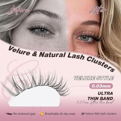 JMS&JMS Natural Lash Clusters Wispy Eyelash Extensions Invisible Thin Band | Eyelash Cluster 8-16mm C Curl DIY Lash Extensions with Clear Band Individual Lashes Clusters for Natural Look