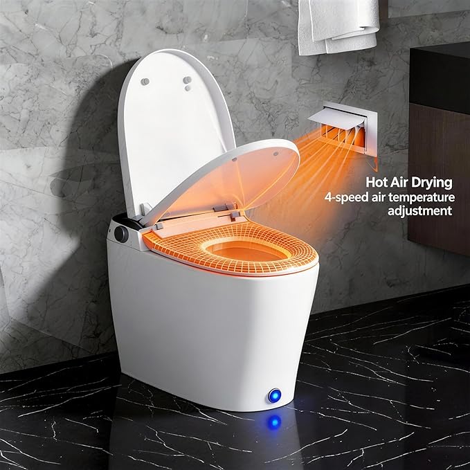 ‌VANCOCO Smart Toilets with Built-in Bidet,One-Piece Toilets with Toilet Bidet,Smart Toilets and Bidets with Night Light & Heated Seat,Warm Water Wash & Air Dryer