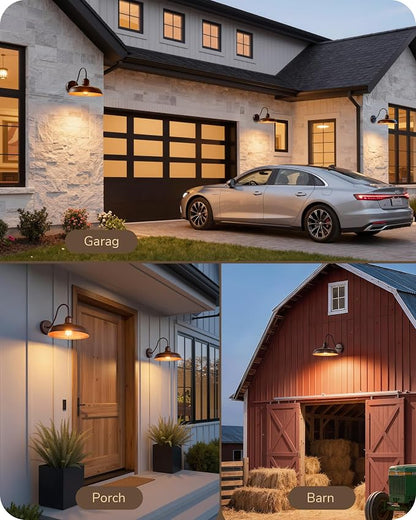 EDISHINE 12" Farmhouse Gooseneck Barn Light, 2 Pack Outdoor Wall Light | Brown, E26 Socket, Hardwired, Wall Mount Lantern for Porch, Entryway, Garage, Garden, Patio