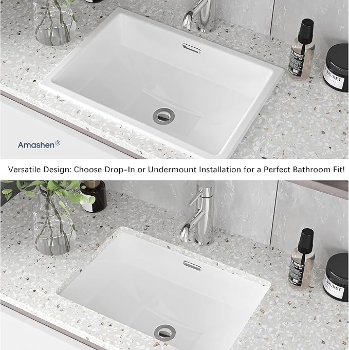 20.5" x 14.4" Self-rimming Bathroom Sink Undermount or Drop-in Ceramic Vanity Basin with Overflow (OB-15)