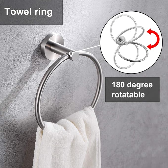 Brushed Nickel Toilet Paper Holder and Hand Towel Ring Set 2 Pieces Bathroom Hardware Accessories Set SUS 304 Stainless Steel Heavy Duty Wall Mounted Bathroom Holder…