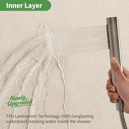 Stall No Hooks & No Liner Needed Fabric Shower Curtain,54"Wx80"L,Cream | Linen Texture,100% Waterproof TPU Laminated Layer,Bottom Magnets,Machine Washable,Hotel Style Bathroom Curtain For Shower,Tub