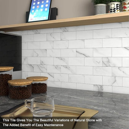 BeNice Marble Peel Stick Backsplash Tile Kitchen Fishbelly White 10pcs