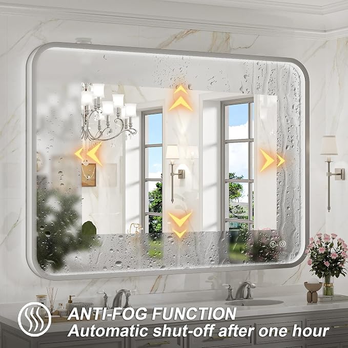 40x30 Inch LED Mirror for Bathroom,Brushed Silver Metal Frame | ETL Listed Anti-Fog,Dimmable,Horizontal & Vertical,Wall Mounted,Memory Function,Ideal for Bathroom,Vanity