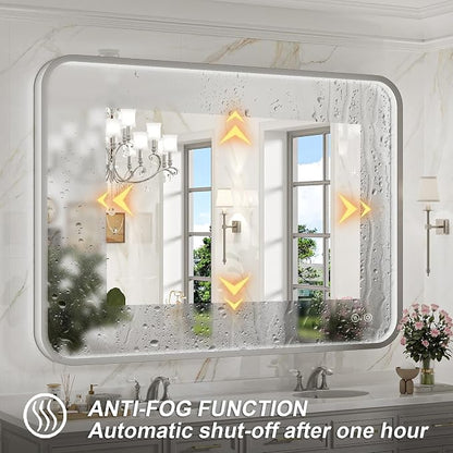 40x30 Inch LED Mirror for Bathroom,Brushed Silver Metal Frame | ETL Listed Anti-Fog,Dimmable,Horizontal & Vertical,Wall Mounted,Memory Function,Ideal for Bathroom,Vanity