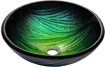 KRAUS Nei Glass Vessel Sink in Green with Ramus Faucet in Chrome