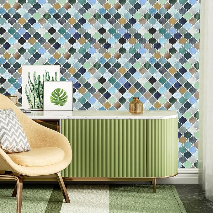 STICKGOO Arabesque Peel and Stick Backsplash, 12”X12” Backsplash Tile for Kitchen Peel and Stick, Self Adhesive Wall Tile Stick on Tiles (Thicker Design, Multicolor Look)