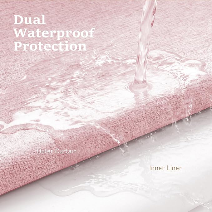 Pink Ringless Linen Textured Shower Curtain with Snap in Liner, 72x75 | 3 in 1 Hotel Shower Curtain Set, Removable Liner, Waterproof & Washable, Mesh Top Window, Durable Fabric, Easy to Install