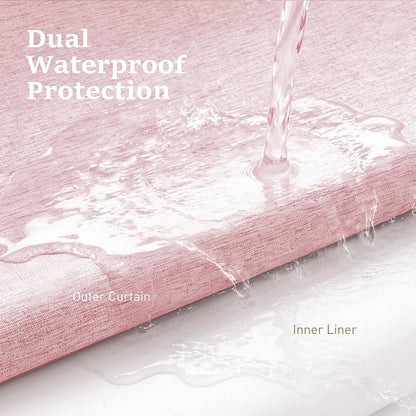 Pink Ringless Linen Textured Shower Curtain with Snap in Liner, 72x75 | 3 in 1 Hotel Shower Curtain Set, Removable Liner, Waterproof & Washable, Mesh Top Window, Durable Fabric, Easy to Install