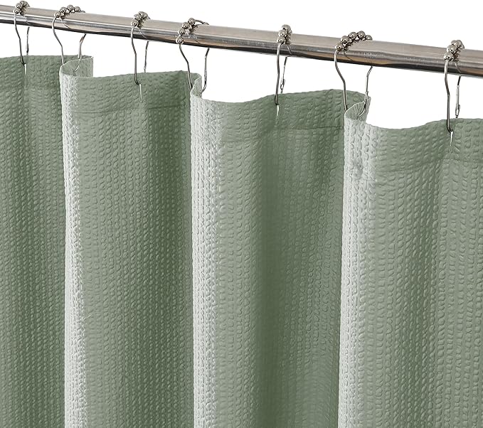 OVZME Stall Fabric Shower Curtain 60X72 inch, Embossed Textured Fabric Shower Curtain for Bathroom - Soft Cloth & Hotel Spa, Water Repellent, Machine Washable Bathroom Curtain, Sage Green