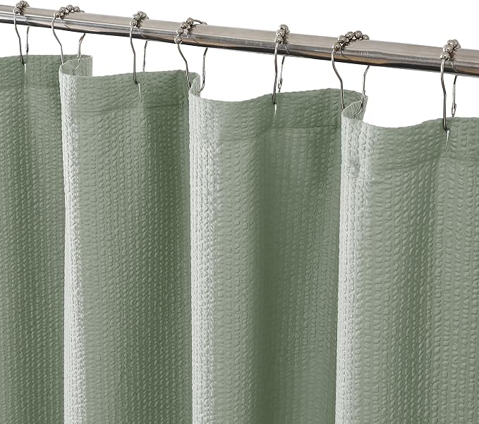 Stall Shower Curtain 48X72 inch, Embossed Textured Fabric Shower Curtain for Bathroom - Soft Cloth & Hotel Spa, Water Repellent, Machine Washable Bathroom Curtain, Sage Green
