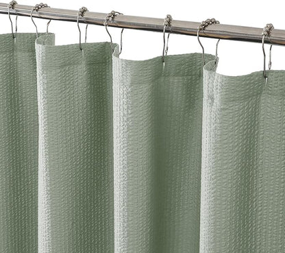 Stall Shower Curtain 48X72 inch, Embossed Textured Fabric Shower Curtain for Bathroom - Soft Cloth & Hotel Spa, Water Repellent, Machine Washable Bathroom Curtain, Sage Green