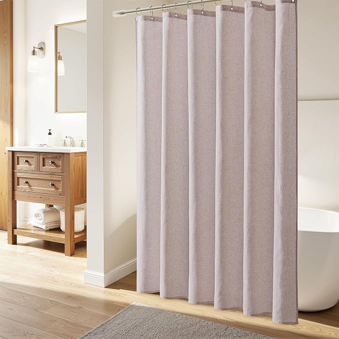 Linen Shower Curtain 72 Inch Long for Bathroom Boho Farmhouse Fabric Shower Curtains Set with Hooks Neutral Cloth Modern Cottage Core Waterproof 72x72,White