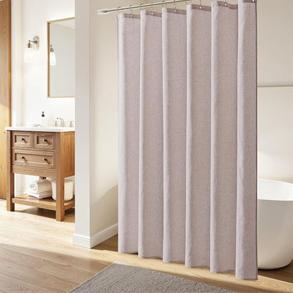 Linen Shower Curtain 72 Inch Long for Bathroom Boho Farmhouse Fabric Shower Curtains Set with Hooks Neutral Cloth Modern Cottage Core Waterproof 72x72,White