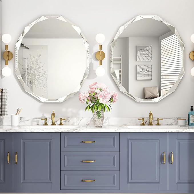 24x30 Inch Bathroom Mirrors for Over Sink, Round Frameless Mirrors for Wall | Beveled Bathroom Mirror, Bathroom Vanity Circle Mirror for Bedroom Living Room Entryway Home Decor